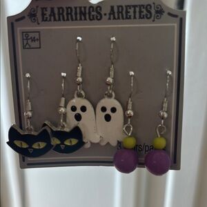 Halloween Cat and Ghost Earrings Set